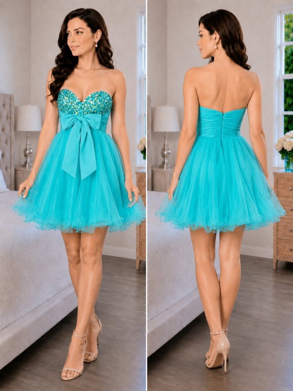 NWOT Sherri Hill 21190 Turquoise Strapless Formal Dress $278